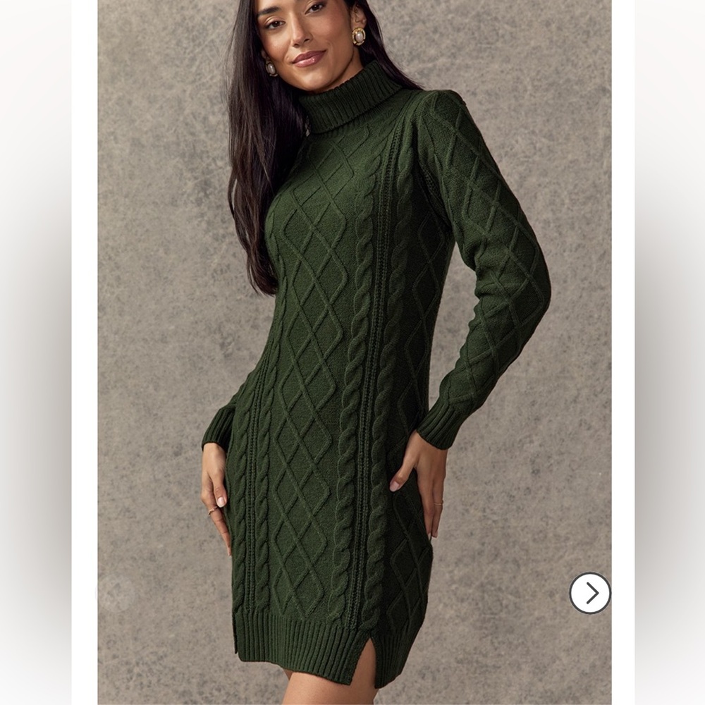 Green Cable Knit Sweater Dress